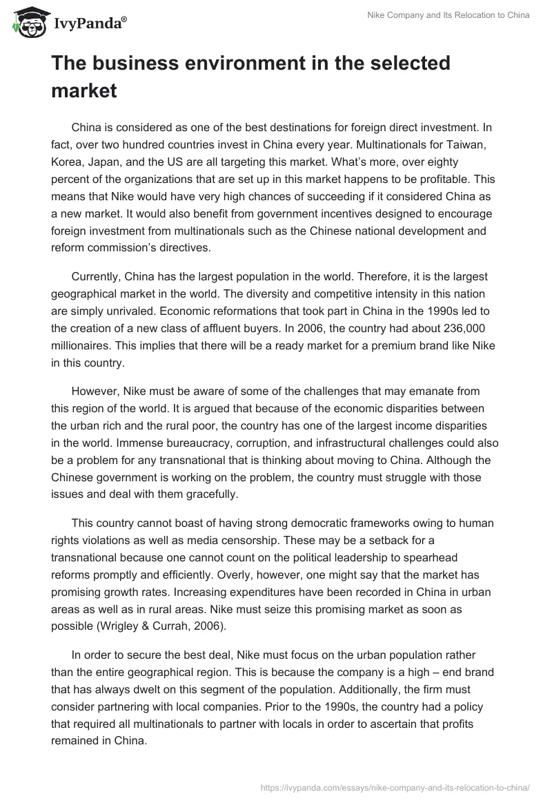 Nike Company and Its Relocation to China. Page 3