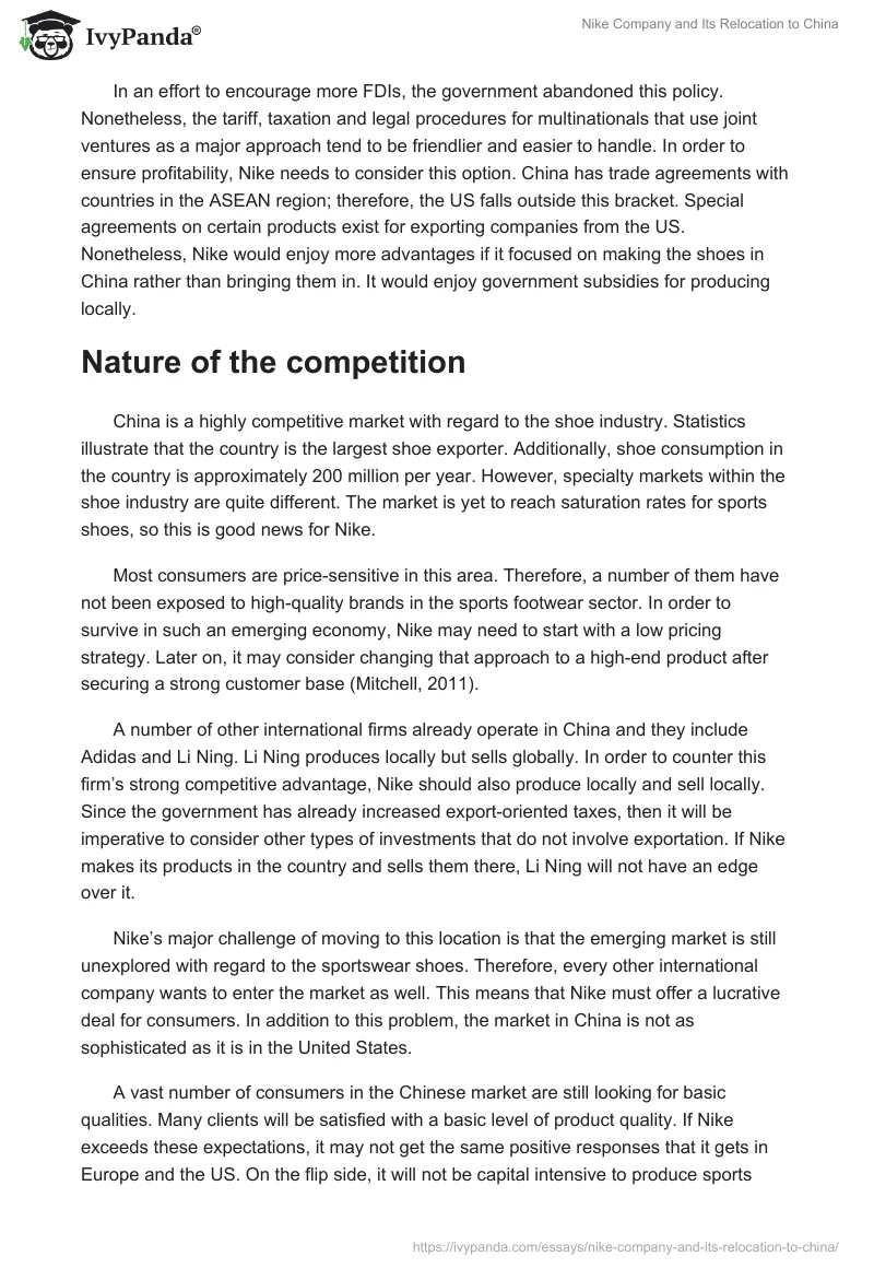 Nike Company and Its Relocation to China. Page 4