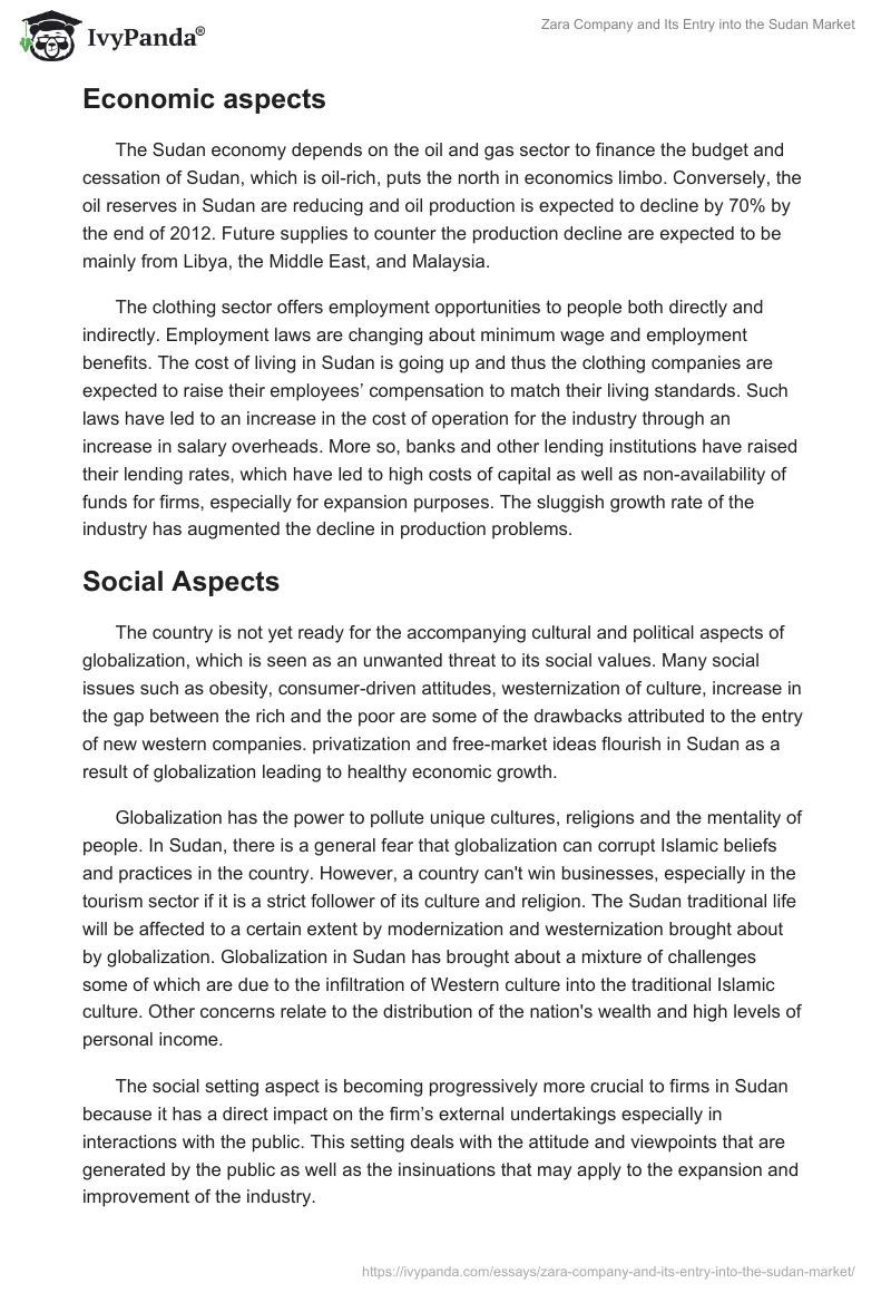 Zara Company and Its Entry into the Sudan Market. Page 4