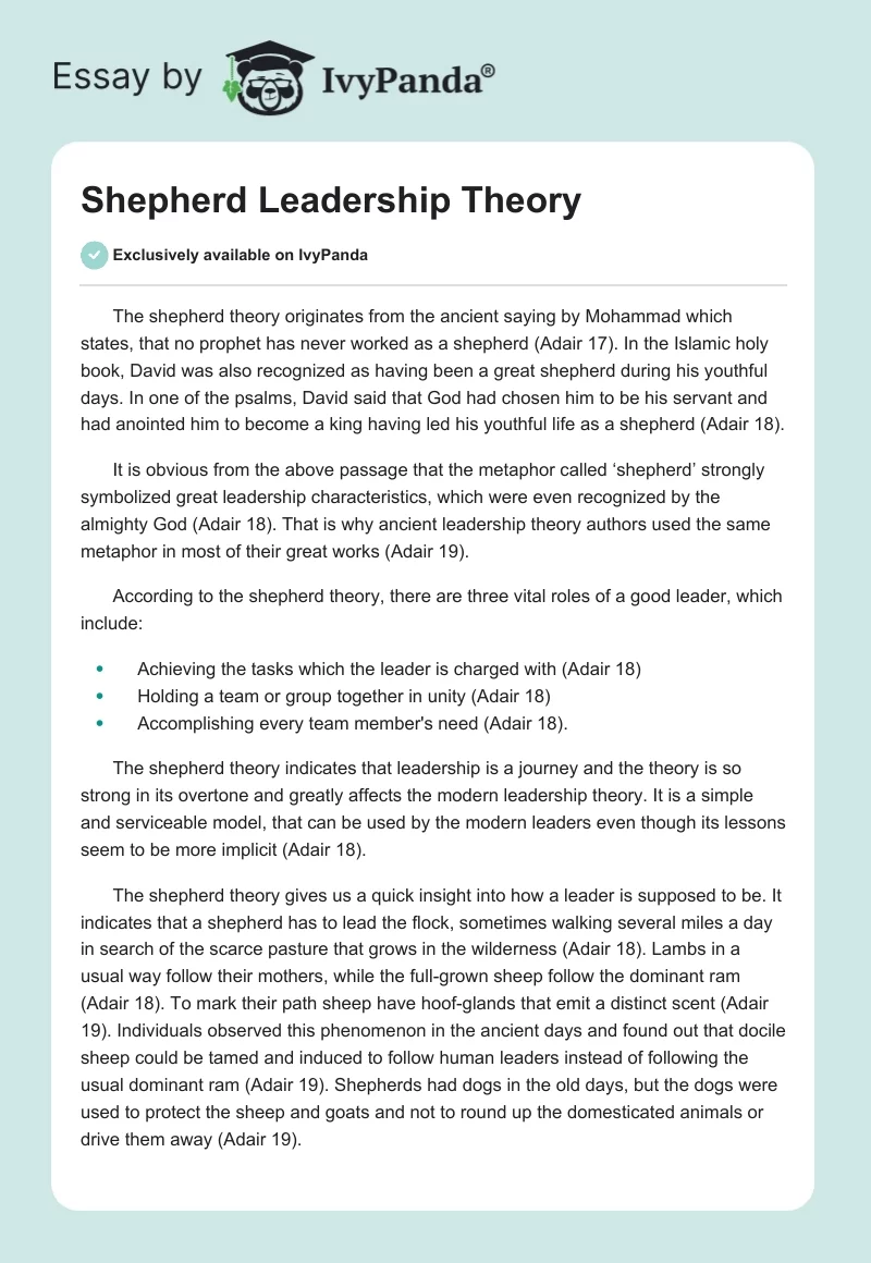 Shepherd Leadership Theory. Page 1