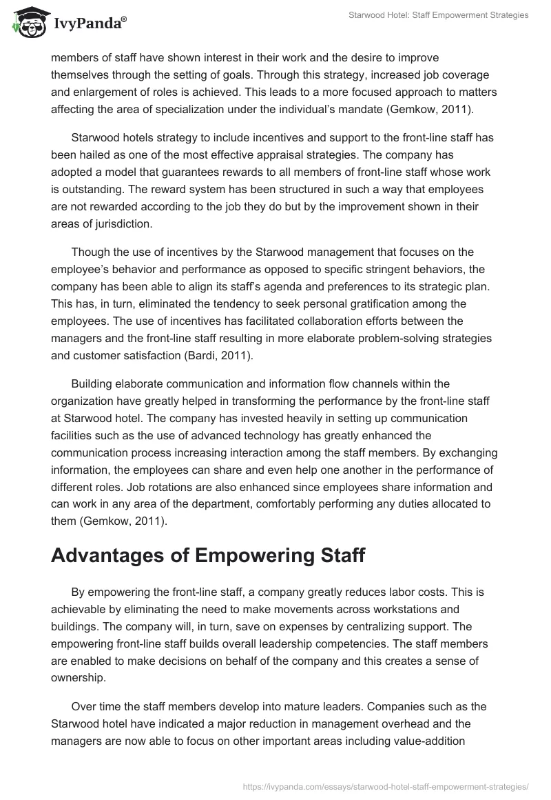 Starwood Hotel: Staff Empowerment Strategies. Page 3