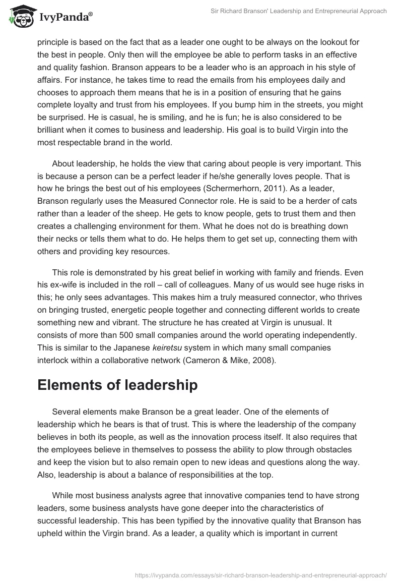 Sir Richard Branson' Leadership and Entrepreneurial Approach. Page 2