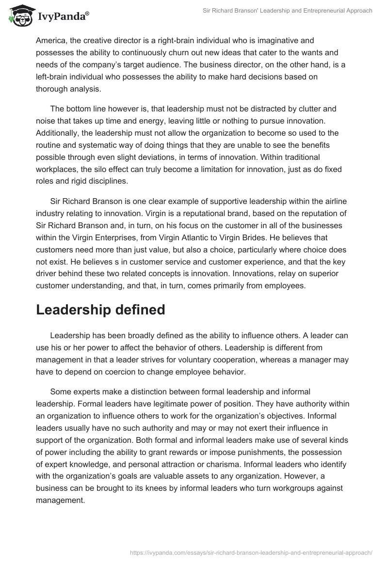 Sir Richard Branson' Leadership and Entrepreneurial Approach. Page 3
