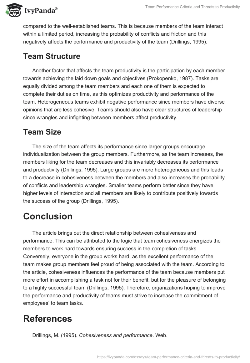 Team Performance Criteria and Threats to Productivity. Page 2