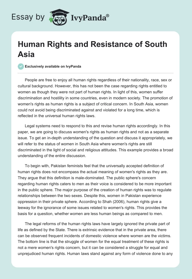 Human Rights and Resistance of South Asia. Page 1