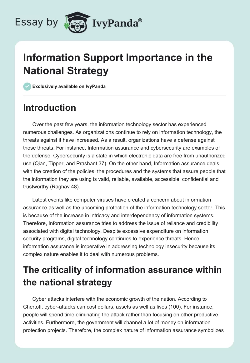Information Support Importance in the National Strategy. Page 1