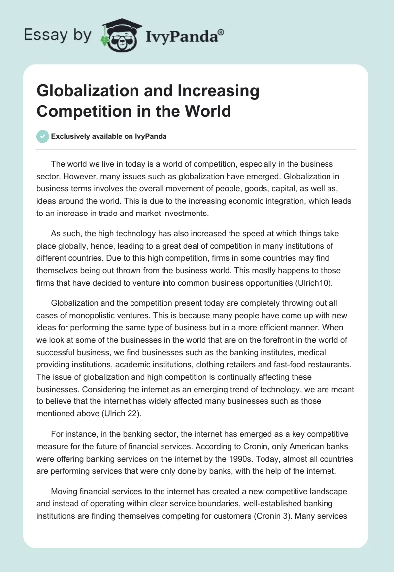 Globalization and Increasing Competition in the World. Page 1