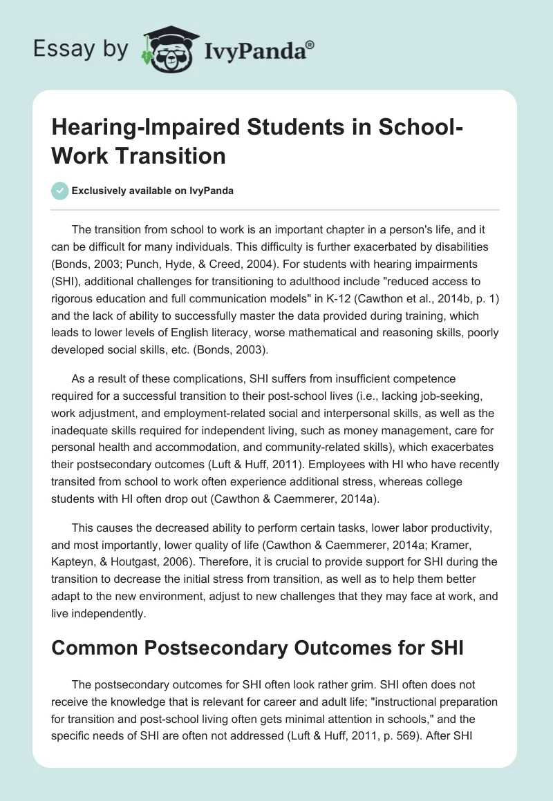 Hearing-Impaired Students in School-Work Transition. Page 1