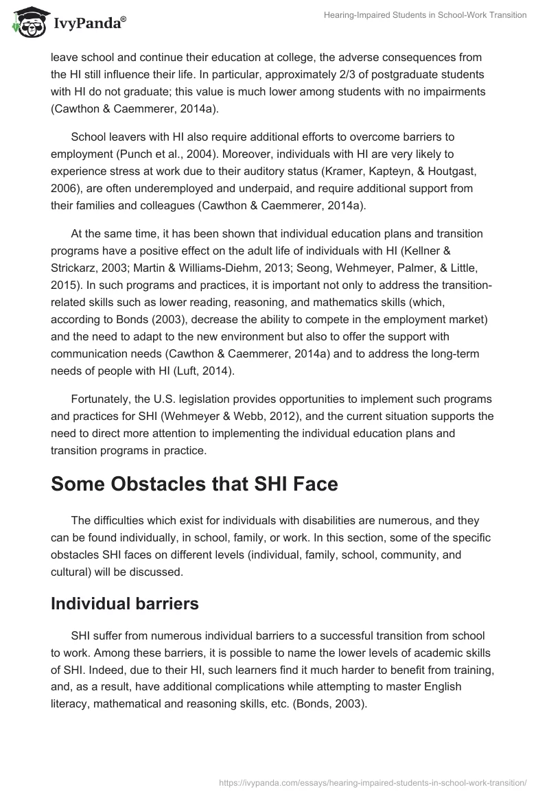 Hearing-Impaired Students in School-Work Transition. Page 2