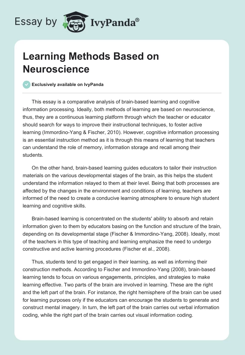 Learning Methods Based on Neuroscience. Page 1