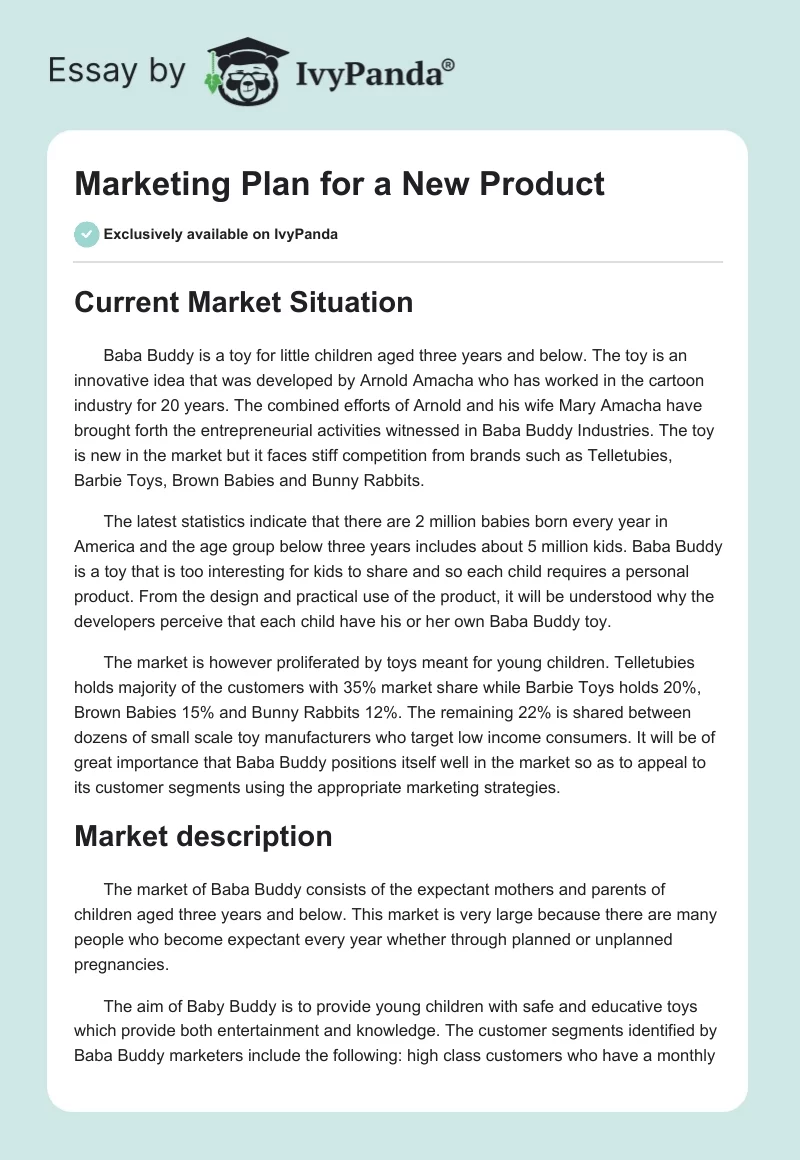 Marketing Plan for a New Product. Page 1