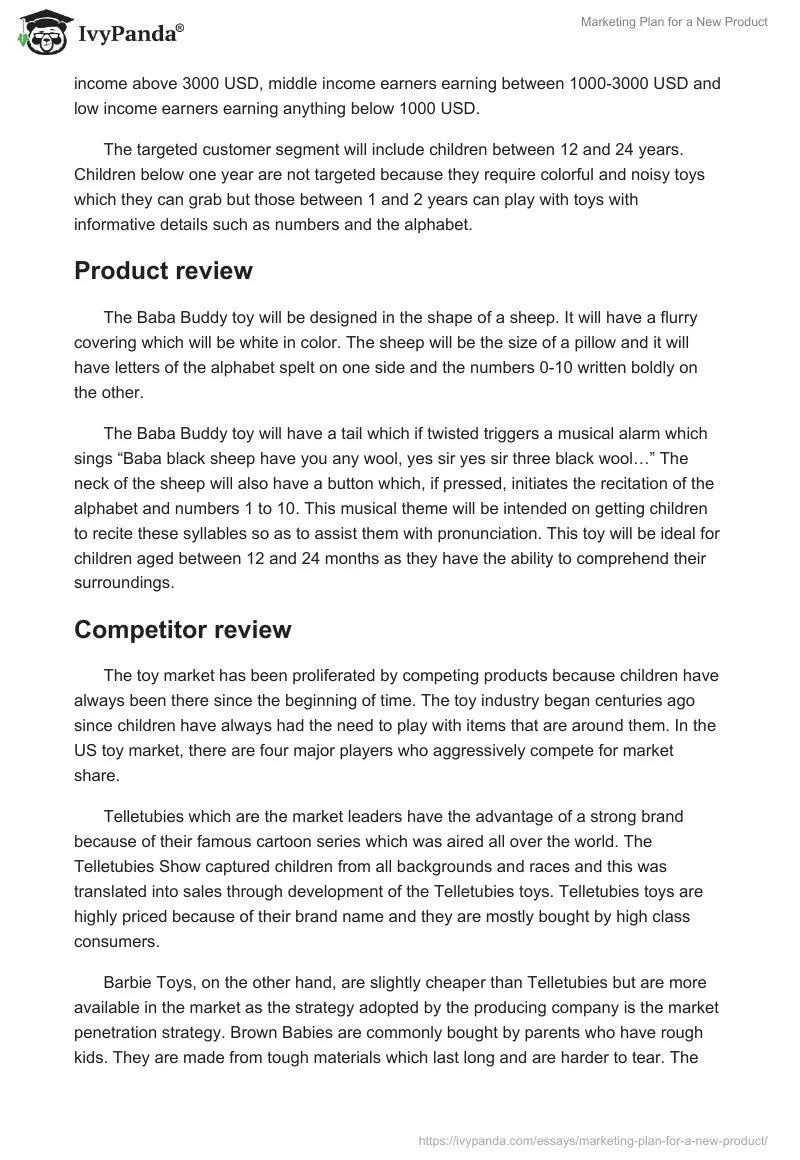 Marketing Plan for a New Product. Page 2