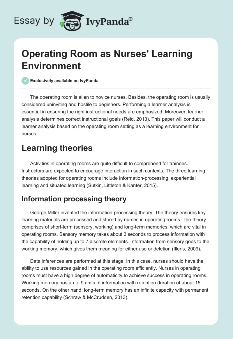 Operating Room as Nurses' Learning Environment. Page 1