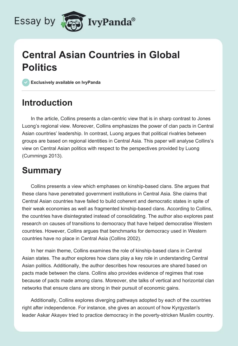 Central Asian Countries in Global Politics. Page 1