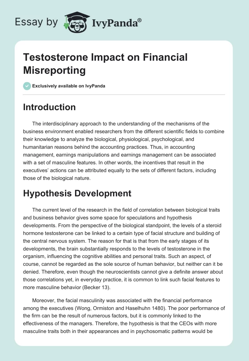 Testosterone Impact on Financial Misreporting. Page 1