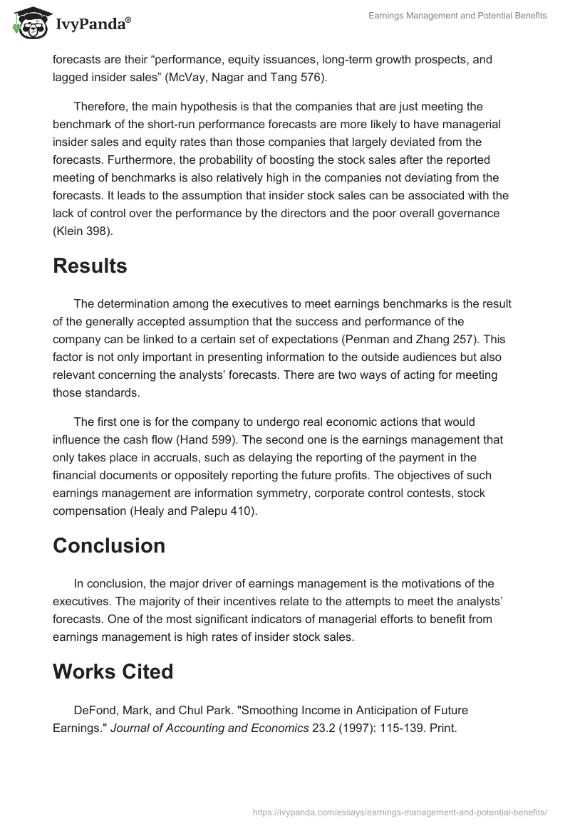 Earnings Management and Potential Benefits. Page 2