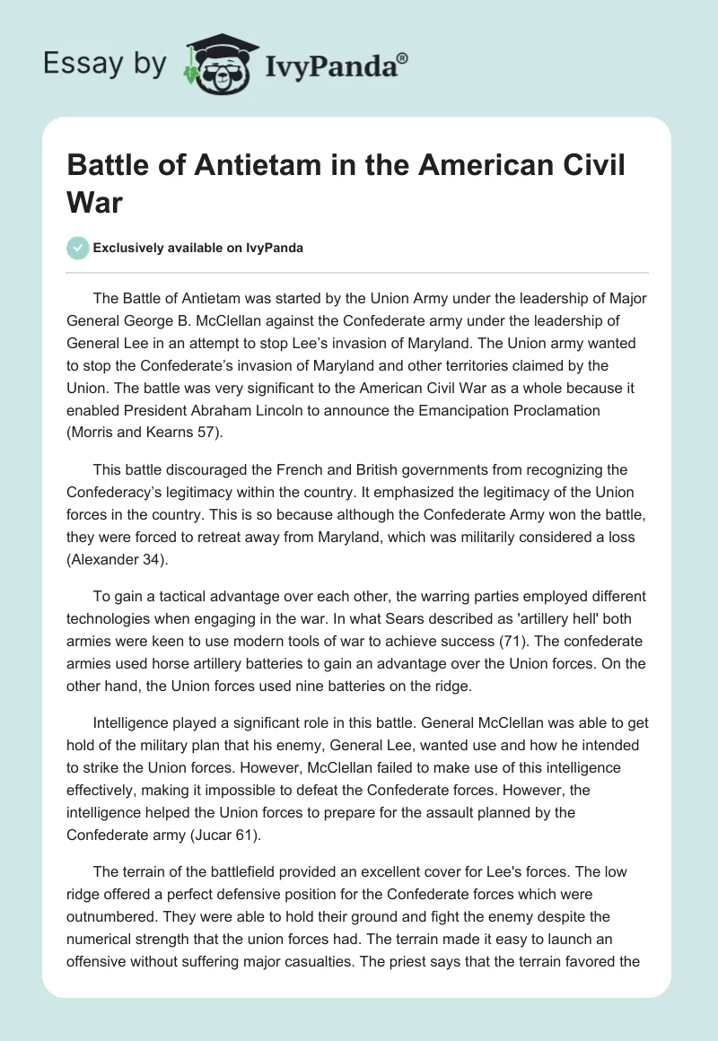 Battle of Antietam in the American Civil War. Page 1