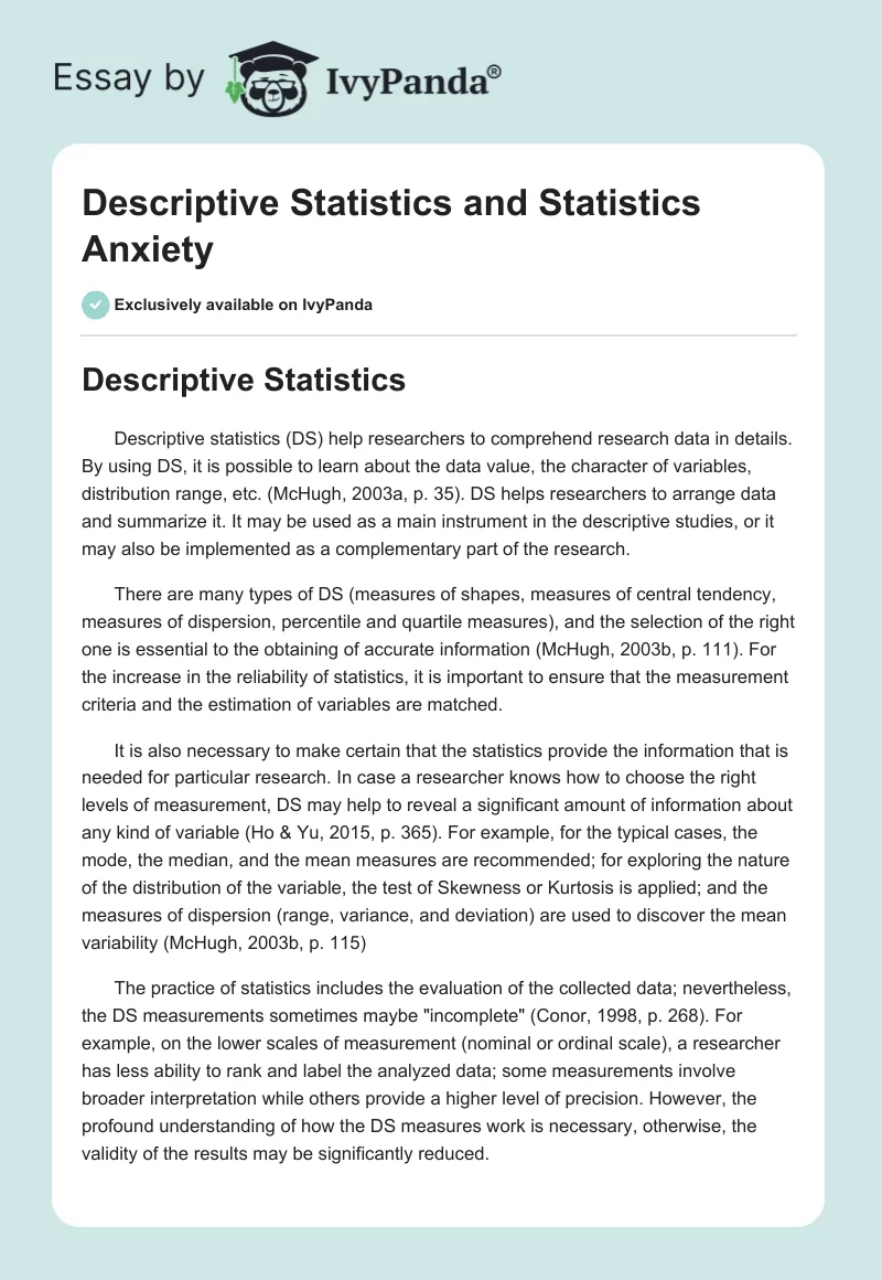 Descriptive Statistics and Statistics Anxiety. Page 1