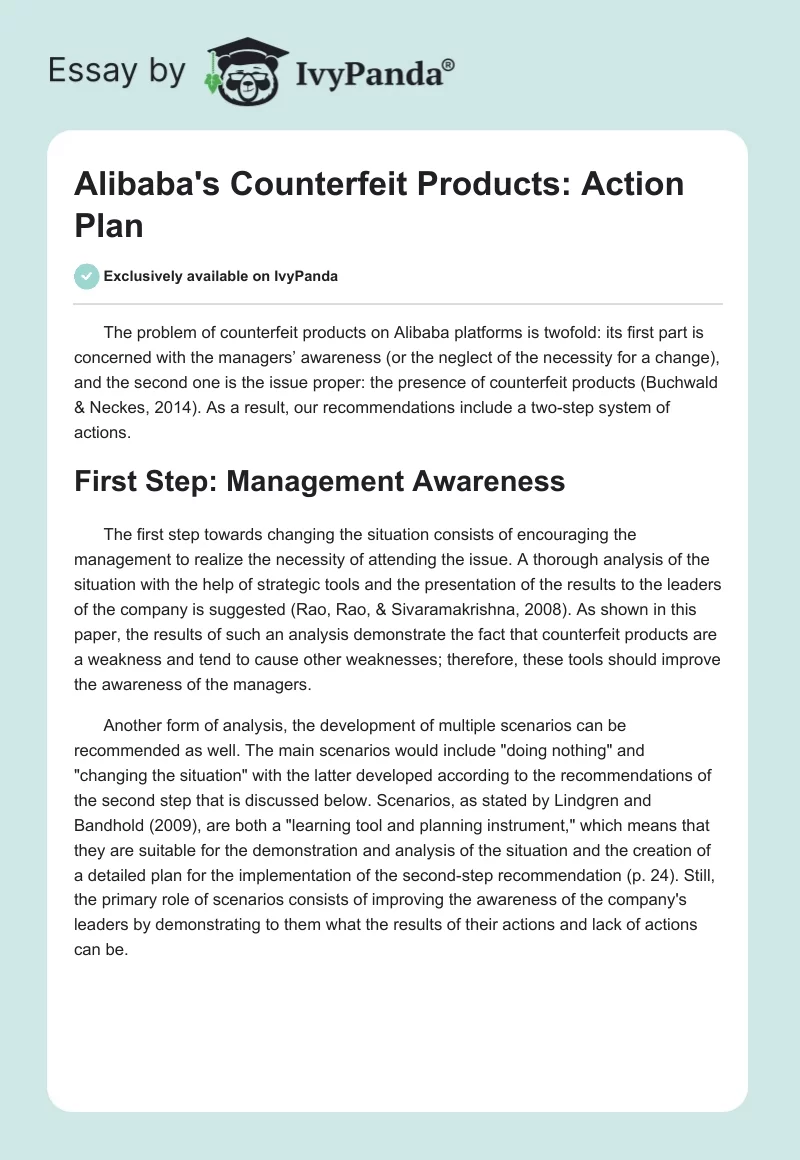 Alibaba's Counterfeit Products: Action Plan. Page 1