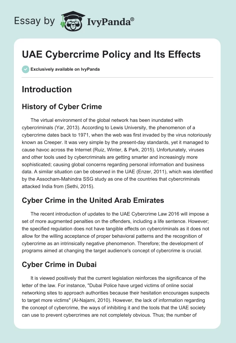 UAE Cybercrime Policy and Its Effects. Page 1