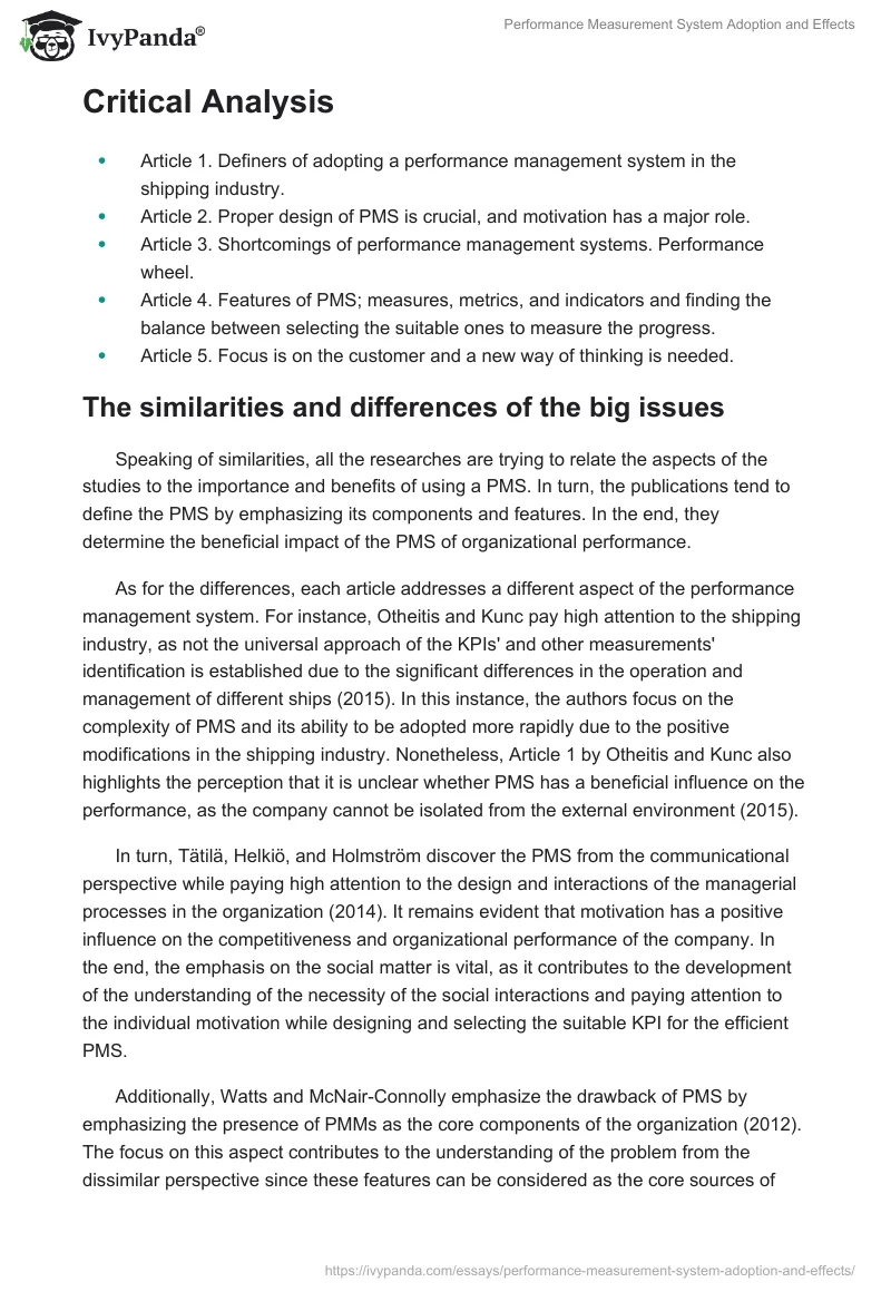 Performance Measurement System Adoption and Effects. Page 3