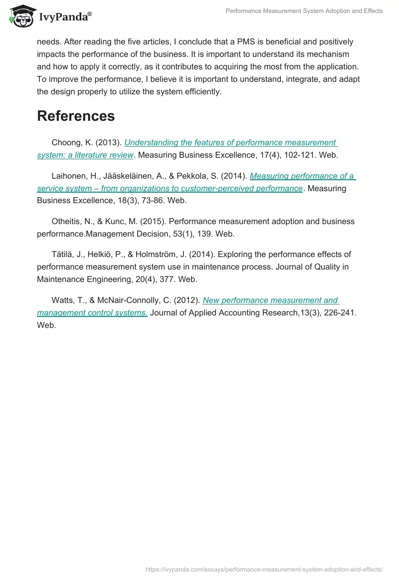 Performance Measurement System Adoption and Effects. Page 5
