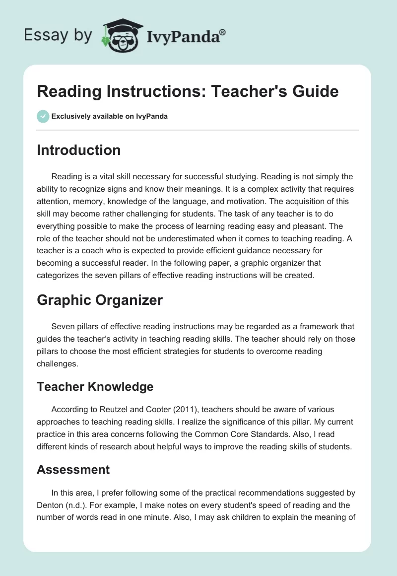 Reading Instructions: Teacher's Guide. Page 1