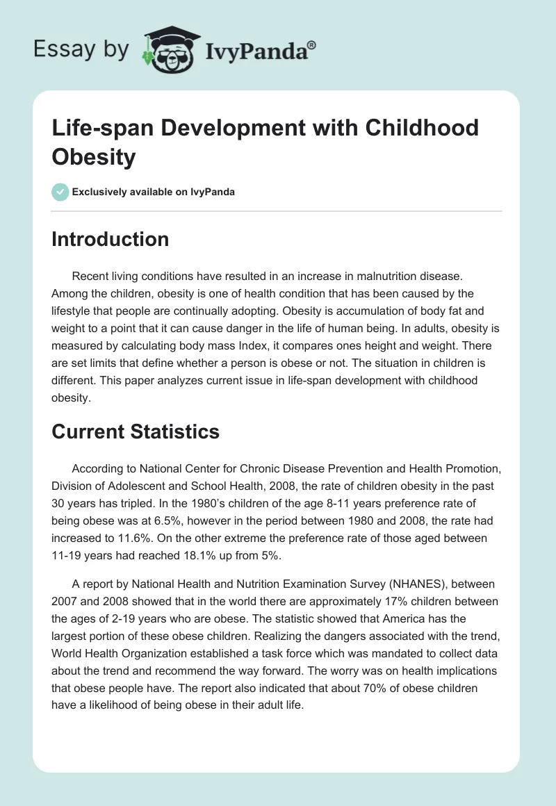 Life-Span Development With Childhood Obesity. Page 1