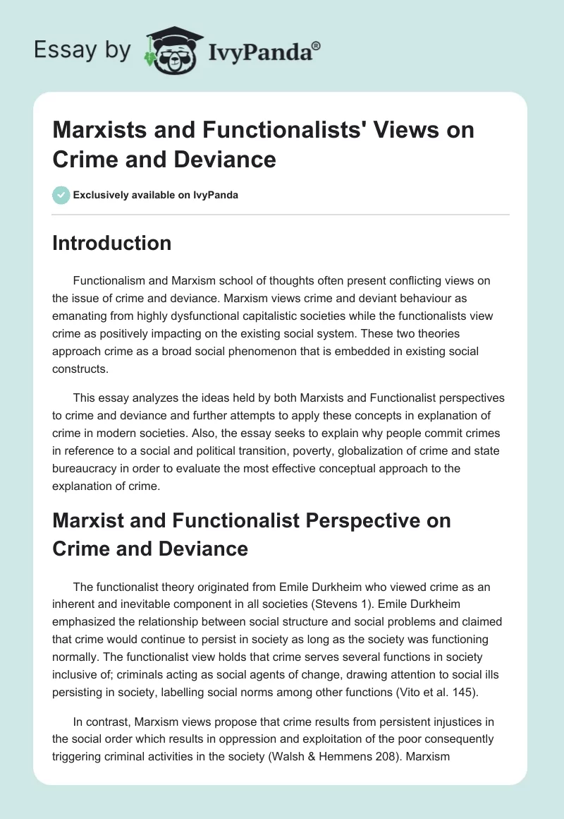 Marxists and Functionalists' Views on Crime and Deviance. Page 1