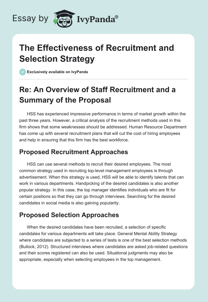 The Effectiveness of Recruitment and Selection Strategy. Page 1