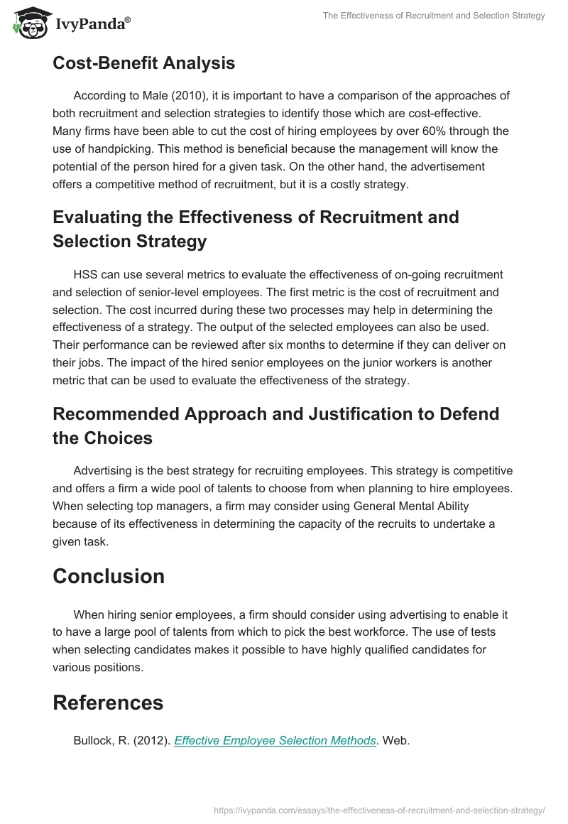 The Effectiveness of Recruitment and Selection Strategy. Page 2