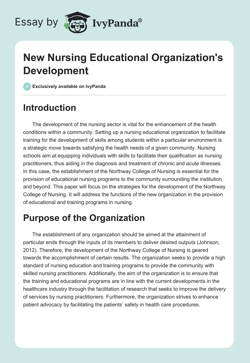 New Nursing Educational Organization's Development. Page 1