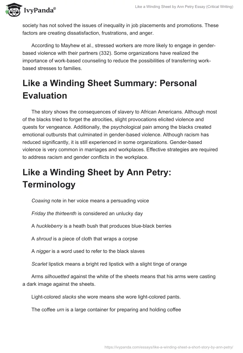 Like a Winding Sheet by Ann Petry Essay (Critical Writing). Page 3