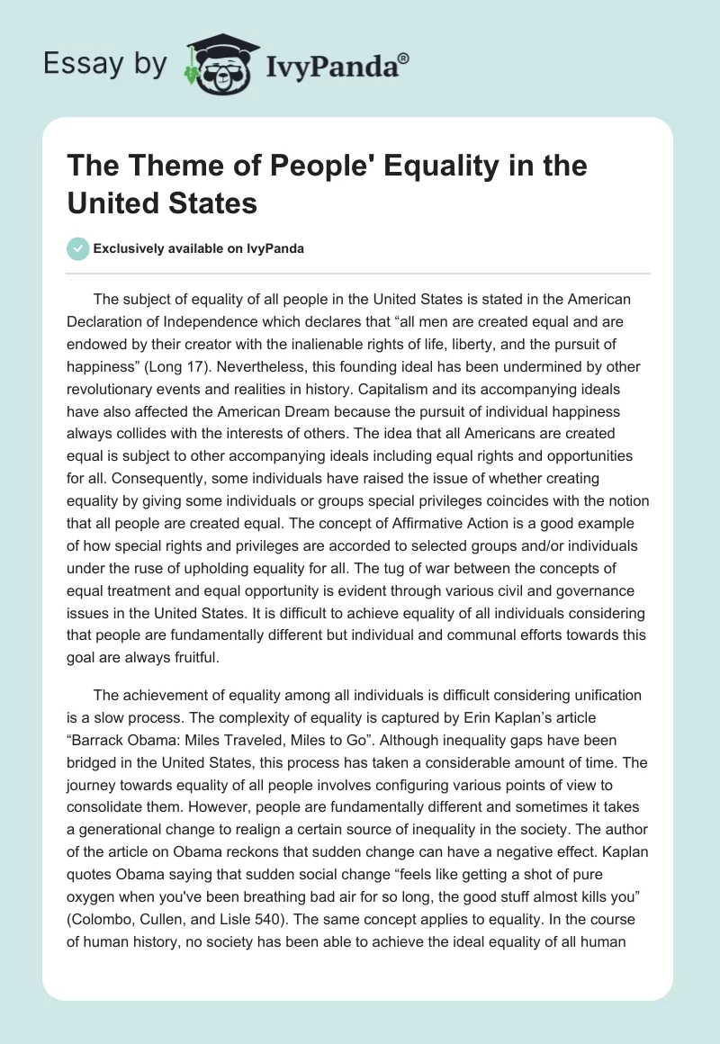 The Theme of People' Equality in the United States. Page 1