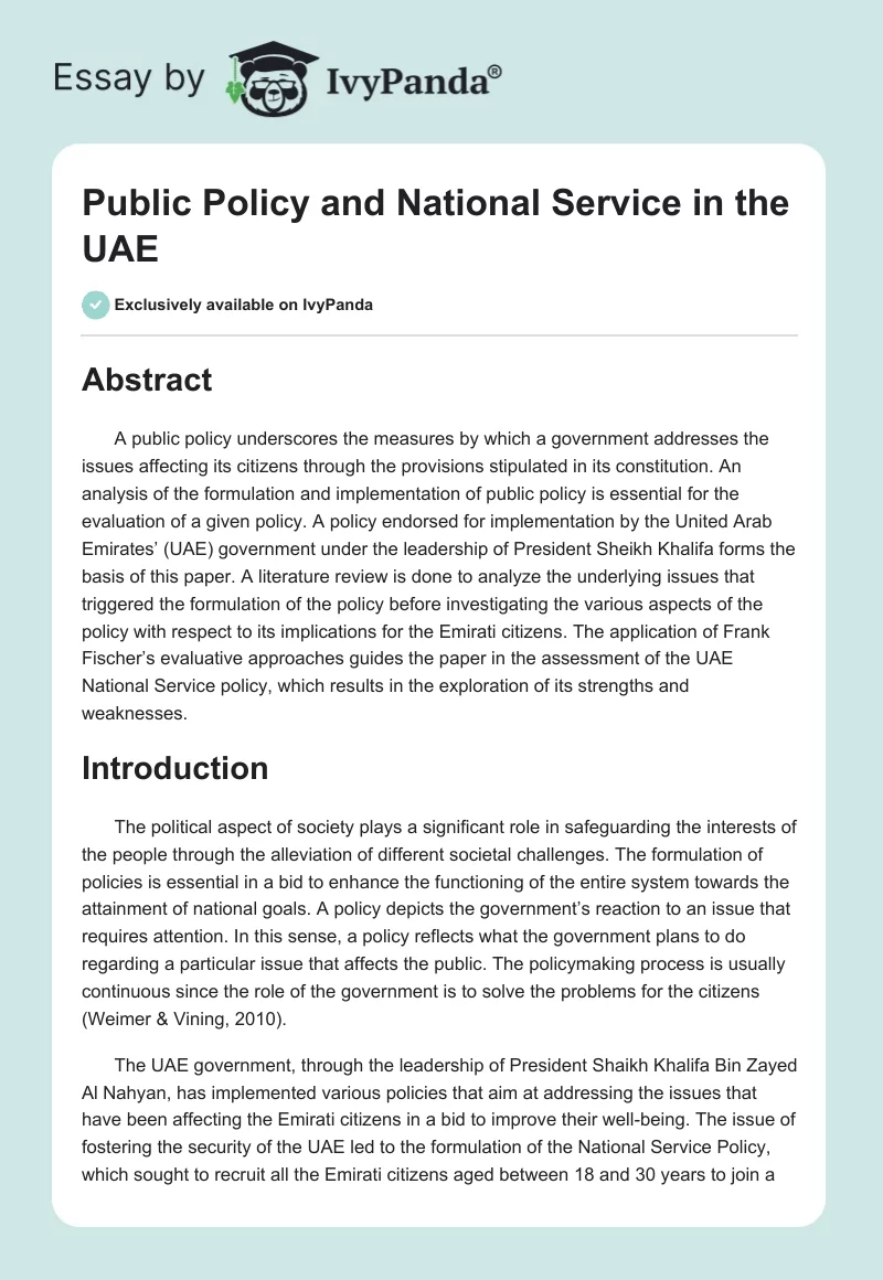 Public Policy and National Service in the UAE. Page 1