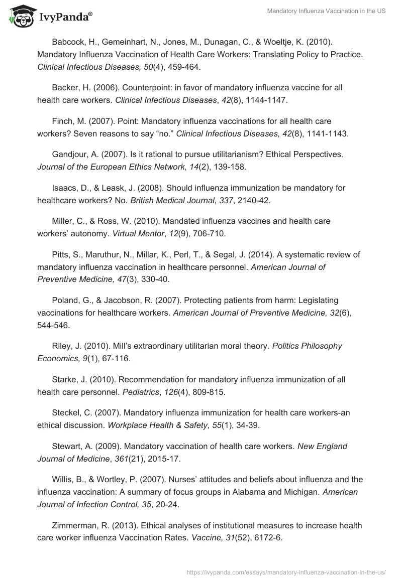 Mandatory Influenza Vaccination in the US. Page 4