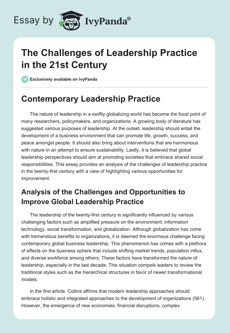 The Challenges of Leadership Practice in the 21st Century. Page 1