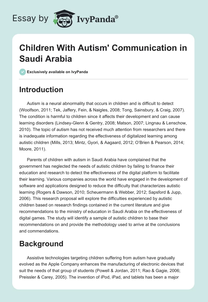 Children With Autism' Communication in Saudi Arabia. Page 1