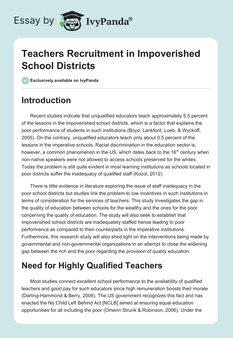 Teachers Recruitment in Impoverished School Districts. Page 1