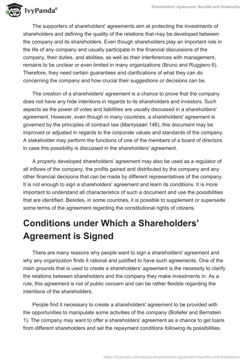Shareholders’ Agreement: Benefits and Drawbacks. Page 2