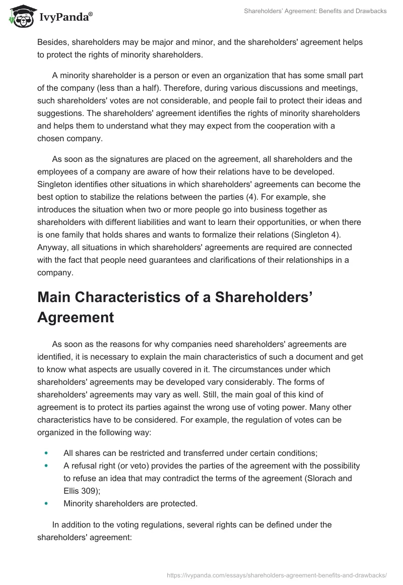 Shareholders’ Agreement: Benefits and Drawbacks. Page 3