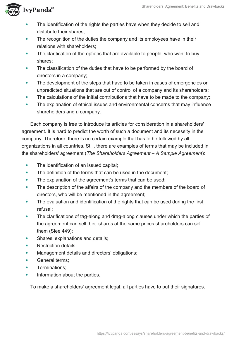 Shareholders’ Agreement: Benefits and Drawbacks. Page 4