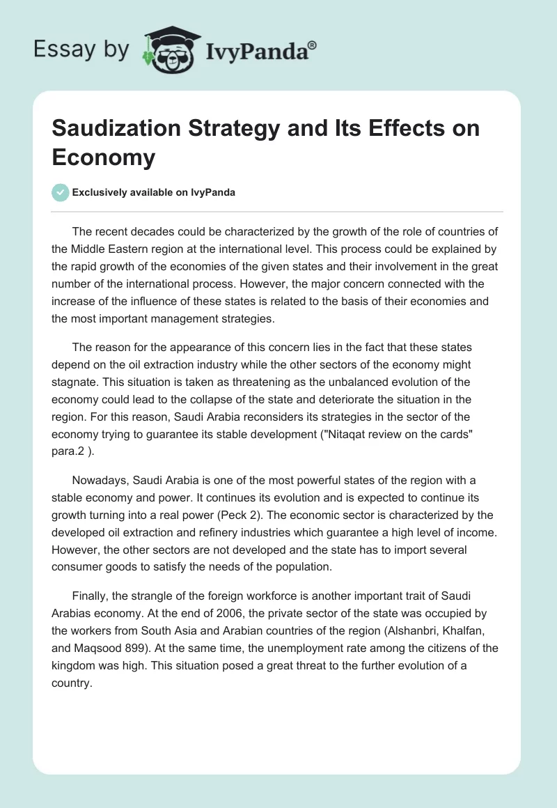 Saudization Strategy and Its Effects on Economy. Page 1