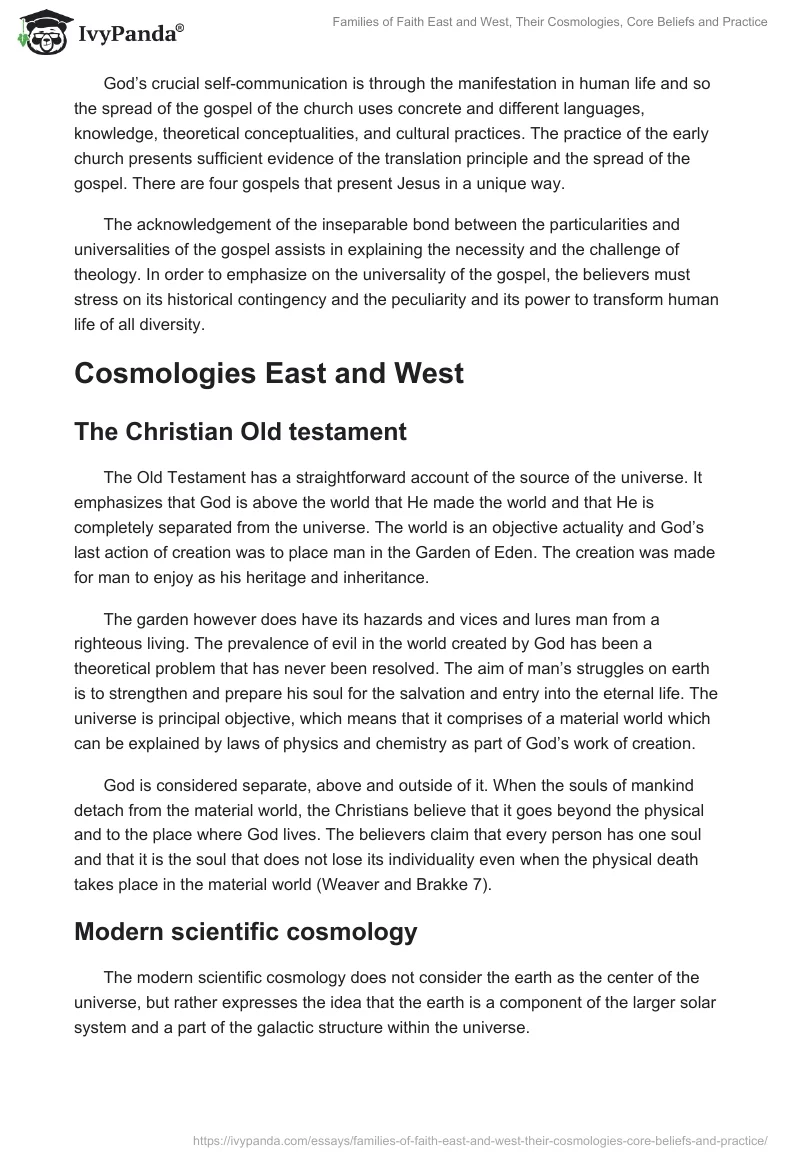 Families of Faith East and West, Their Cosmologies, Core Beliefs and Practice. Page 4