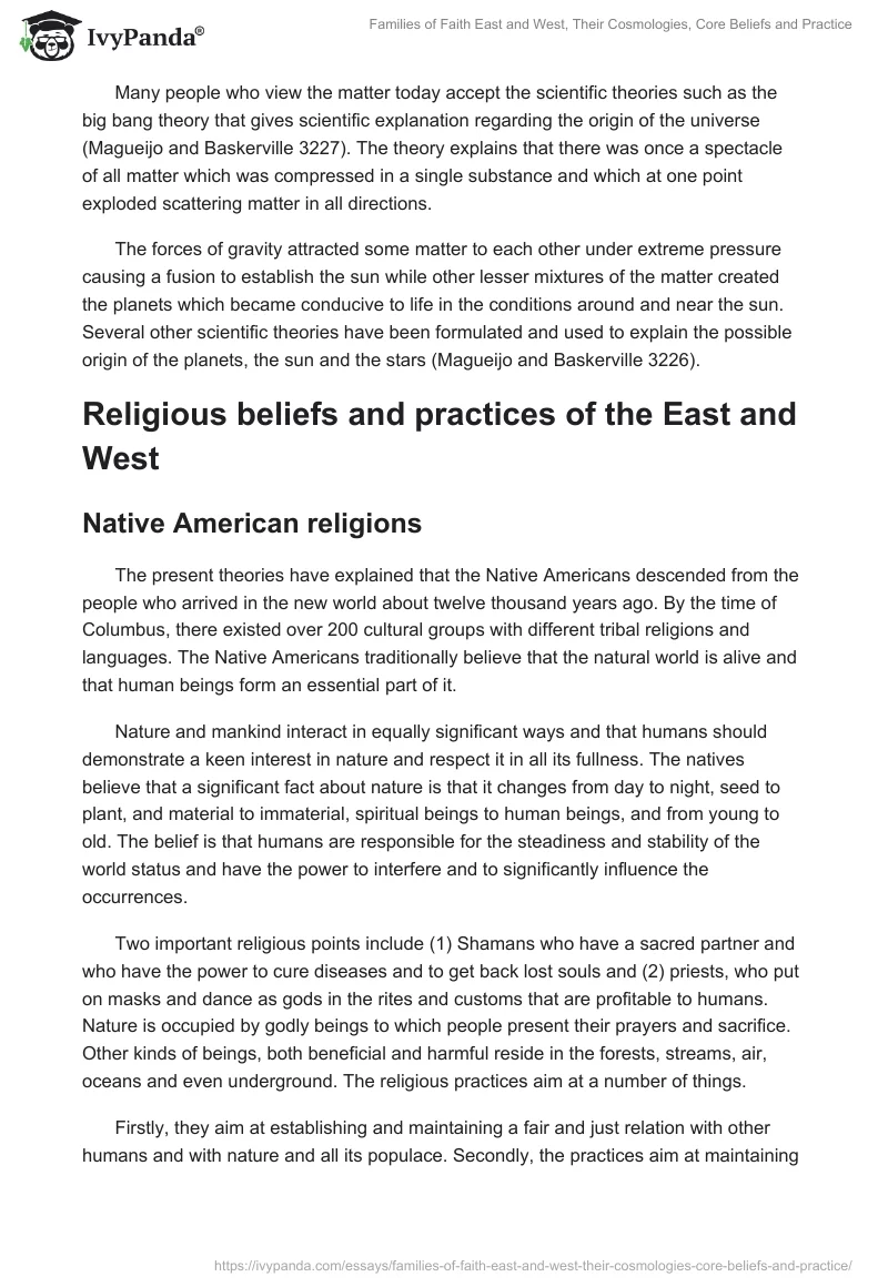 Families of Faith East and West, Their Cosmologies, Core Beliefs and Practice. Page 5