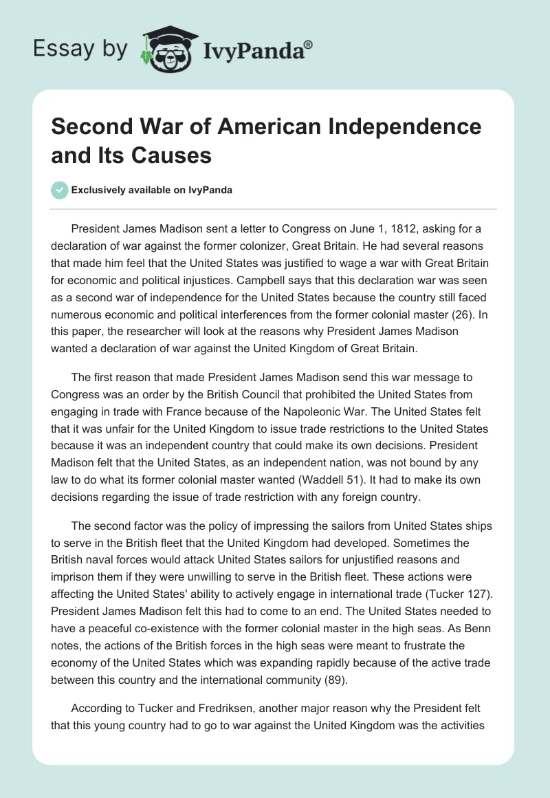 Second War of American Independence and Its Causes. Page 1