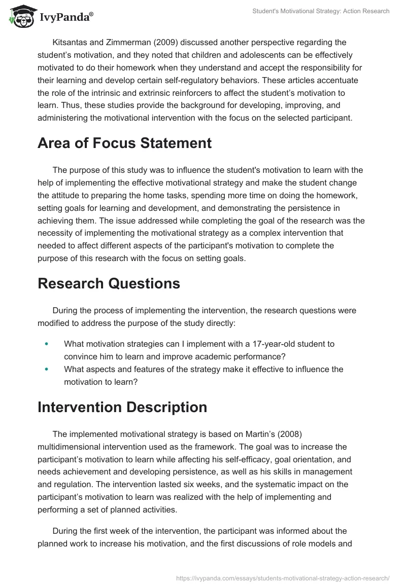 Student's Motivational Strategy: Action Research. Page 4