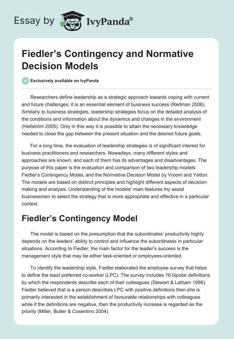 Fiedler’s Contingency and Normative Decision Models. Page 1