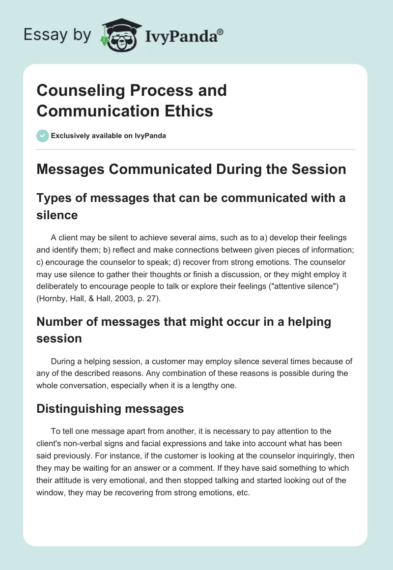 Counseling Process and Communication Ethics. Page 1