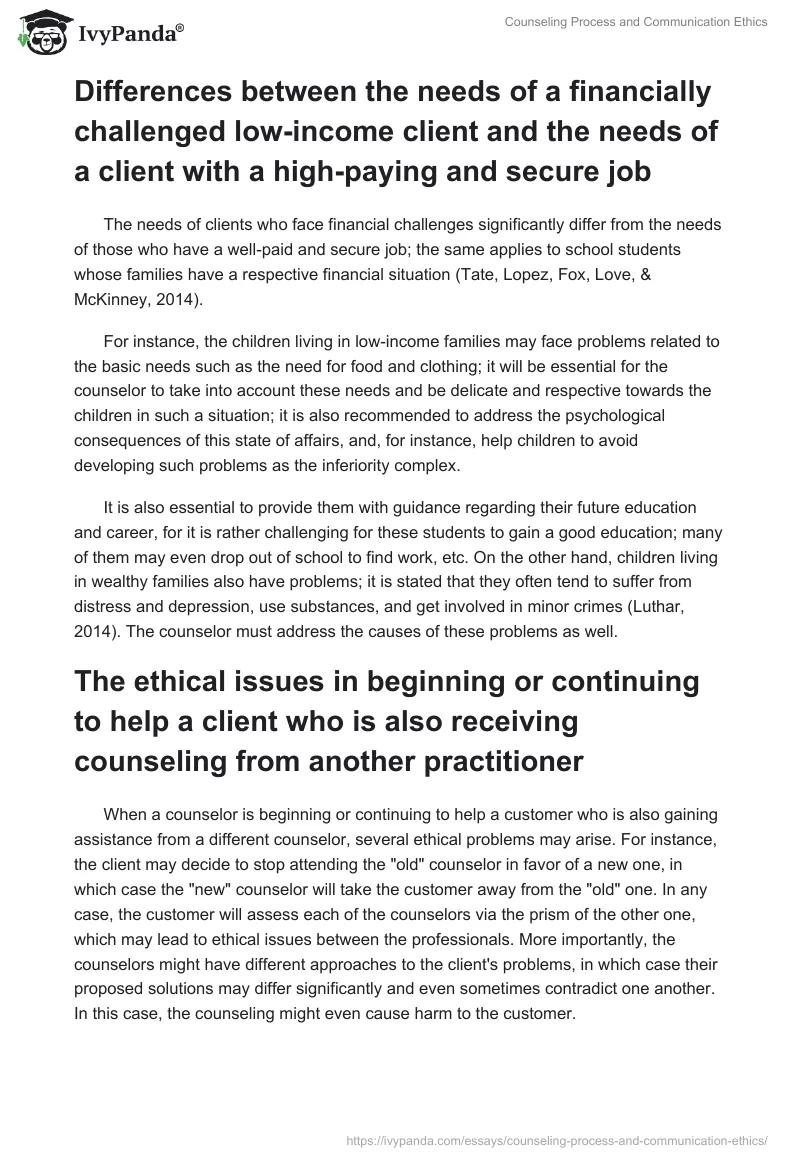 Counseling Process and Communication Ethics. Page 2